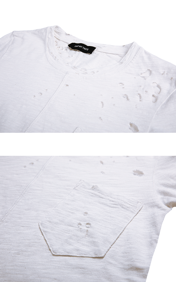 FMT-Distressed Vintage Wash Cotton Long Sleeve T-Shirt – Ripped Streetwear Tee