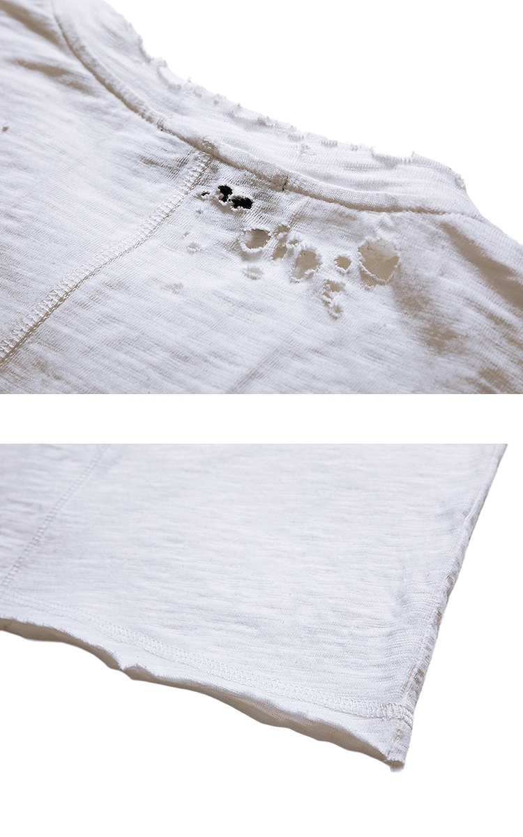 FMT-Distressed Vintage Wash Cotton Long Sleeve T-Shirt – Ripped Streetwear Tee