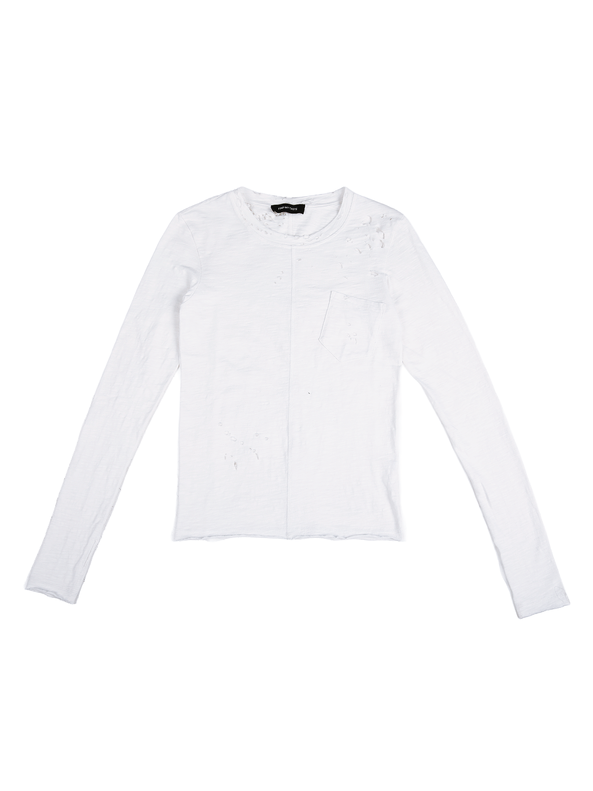 FMT-Distressed Vintage Wash Cotton Long Sleeve T-Shirt – Ripped Streetwear Tee