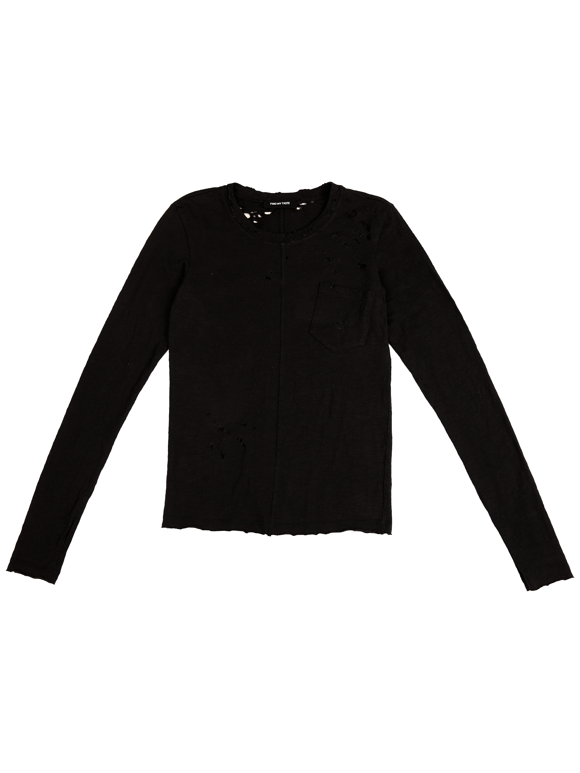 FMT-Distressed Vintage Wash Cotton Long Sleeve T-Shirt – Ripped Streetwear Tee